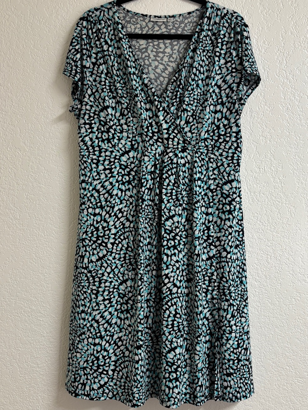 Croft & Barrow Faux Wrap Stretch Midi Dress Blue Abstract Fit & Flare Large